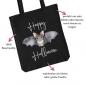 Preview: Baumwolltasche für Halloween mit niedlichem Fledermaus und Schriftzug Happy Halloween, Farbe: natur, Besonderheiten auf einen Blick