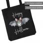 Preview: Baumwolltasche für Halloween mit niedlichem Fledermaus und Schriftzug Happy Halloween, in 2 verschiedenen Größen erhältlich