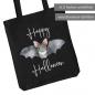 Preview: Baumwolltasche für Halloween mit niedlichem Fledermaus und Schriftzug Happy Halloween, in 2 verschiedenen Größen erhältlich
