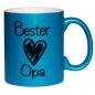 Preview: Glitzertasse mit Spruch Bester Opa, Handwäsche empfohlen, Druck beidseitig, Füllmenge ca. 330 ml, Beispiel blau