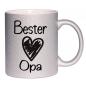 Preview: Glitzertasse mit Spruch Bester Opa, Handwäsche empfohlen, Druck beidseitig, Füllmenge ca. 330 ml, Beispiel silber
