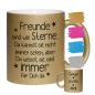 Preview: Glitzertasse "Freunde sind wie Sterne" mit Personalisierung auf der Rückseite. In 4 verschiedenen Glitzerfarben, Füllmenge: ca. 330ml