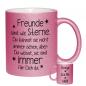 Preview: Glitzertasse "Freunde sind wie Sterne" mit Personalisierung auf der Rückseite. , Füllmenge: ca. 330ml, pink