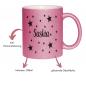 Preview: Glitzertasse mit Name und Sterne, Füllvolumen: ca. 330ml, 4 verschiedene Glitzerfarben. Farbe: pink, Besonderheiten der Tasse