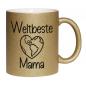 Preview: Glitzertasse Weltbeste Mama mit Herz, beidseitiger Druck, ca. 330 ml Füllmenge, Handwäsche empfohlen, Beispiel gold
