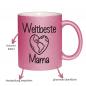 Preview: Glitzertasse Weltbeste Mama mit Herz, beidseitiger Druck, ca. 330 ml Füllmenge, Handwäsche empfohlen, Besonderheiten pink