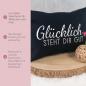 Preview: Kosmetiktasche, Kulturtasche mit Spruch Glücklich steht dir gut, wahlweise in dunkelblau oder schwarz, in 2 Größen erhältlich, Produktbild