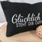 Preview: Kosmetiktasche, Kulturtasche mit Spruch Glücklich steht dir gut mit Rosé goldenes Herz, wahlweise in dunkelblau oder schwarz, Größe L