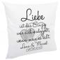 Preview: Weißes kuschiges Kissen mit Spruch "Liebe ist das Einzige was sich verdoppelt" mit Personalisierung, Kissengröße 40cm x 40cm, mit Kissenfüllung