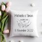Preview: Weißes kuschliges Kissen mit Spruch "Unendliche Liebe" mit Personalisierung, Kissengröße 40cm x 40cm, mit Kissenfüllung, Beispiel