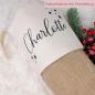 Preview: Nikolausstrumpf mit Wunschname, elegante Schrift, Weihnachtssocke mit Personalisierung aus Baumwolle und Jute, Nahaufnahme