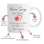 Preview: Tasse "Keine Sorge mein Schatz", inkl. Personalisierung. Originelle Liebeserklärung. Geschenk zum Geburtstag oder Valentinstag, Füllmenge: ca. 330ml, Spülmaschinenfest und Mikrowellengeeignet, Besonderheiten