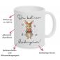 Preview: Weiße Tasse "Lieblingshase" mit niedlichem Hasenmotiv, 330 ml Füllvolumen, beidseitiger Druck, Spülmaschinengeeignet, mikrowellengeeignet, Besonderheiten