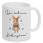 Preview: Weiße Tasse "Lieblingshase" mit niedlichem Hasenmotiv, 330 ml Füllvolumen, beidseitiger Druck, Spülmaschinengeeignet, mikrowellengeeignet, Cover