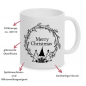 Mobile Preview: Weiße Tasse mit weihnachtlichem Design und Merry Christmas und Wichtel, 330 ml Füllvolumen, Besonderheiten