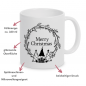 Preview: Weiße Tasse mit weihnachtlichem Design und Merry Christmas und Wichtel, 330 ml Füllvolumen, Besonderheiten