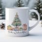 Mobile Preview: Weiße Tasse mit weihnachtlichem Watercolor-Design und Frohe Weihnachten, 330 ml Füllvolumen, Beispiel