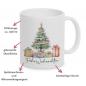 Preview: Weiße Tasse mit weihnachtlichem Watercolor-Design und Frohe Weihnachten, 330 ml Füllvolumen, Besonderheiten