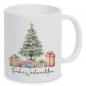 Preview: Weiße Tasse mit weihnachtlichem Watercolor-Design und Frohe Weihnachten, 330 ml Füllvolumen