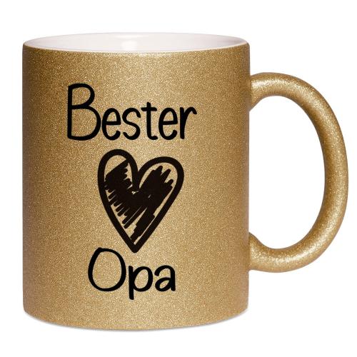 Glitzertasse mit Spruch Bester Opa, Handwäsche empfohlen, Druck beidseitig, Füllmenge ca. 330 ml, Beispiel gold