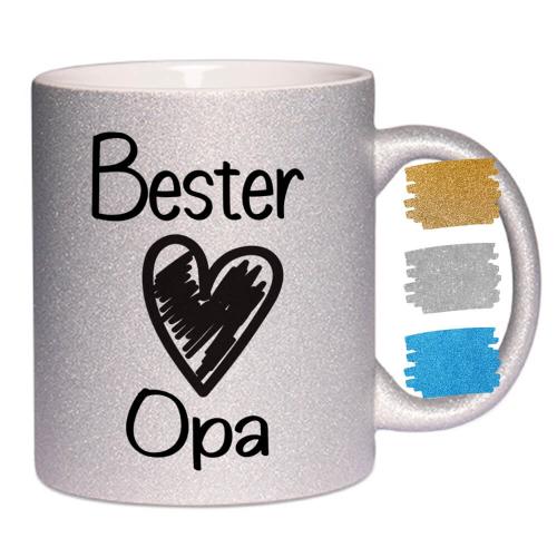 Glitzertasse mit Spruch Bester Opa, Handwäsche empfohlen, Druck beidseitig, Füllmenge ca. 330 ml, Cover