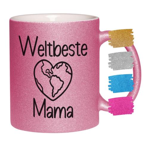 Glitzertasse Weltbeste Mama mit Herz, beidseitiger Druck, ca. 330 ml Füllmenge, Handwäsche empfohlen, Cover