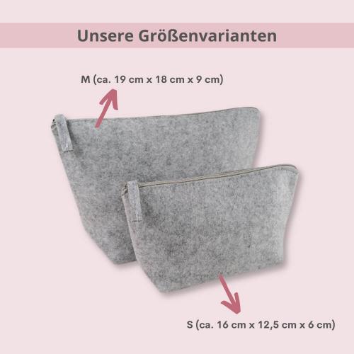 Kosmetiktasche aus Filz, Kulturtasche Krimskrams mit Rosé goldenes Herz, hellgrau meliert, Größenvarianten