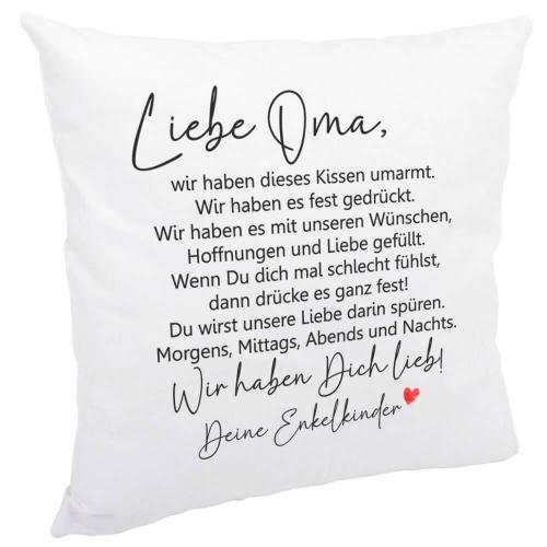 Kissen für Oma mit Spruch, Wir haben das Kissen umarmt, Größe: 40 cm x 40 cm, flauschige Oberfläche, wahlweise mit und ohne Kissenfüllung, Cover