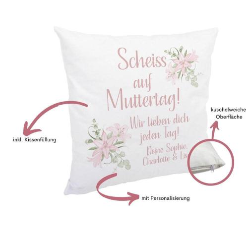 Kuschelkissen "Scheiss auf Muttertag", inkl. Personalisierung und Kissenfüllung, Besonderheiten