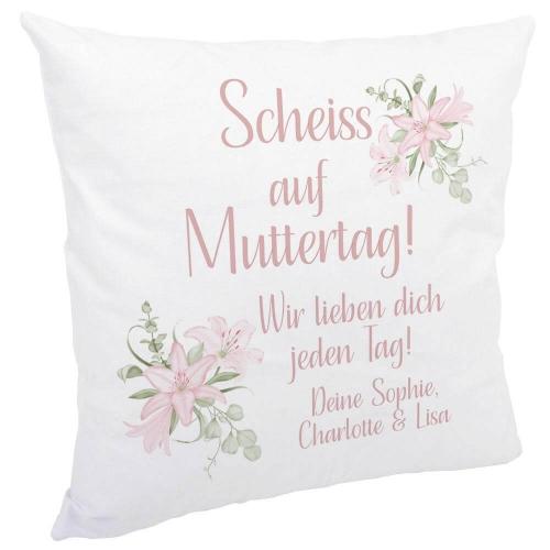 Kuschelkissen "Scheiss auf Muttertag", inkl. Personalisierung und Kissenfüllung, Variante: rosa