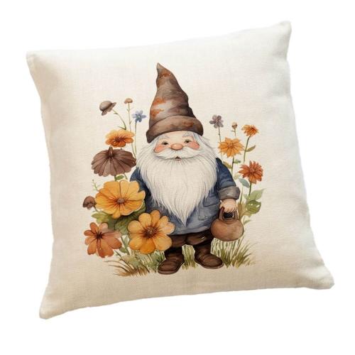 Kissen aus Leinen mit einem herbstlichen Gnome-Aufdruck, 40 cm x 40 cm, inkl. Kissenfüllung