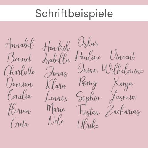 Nikolausstrumpf mit Wunschname, elegante Schrift, Weihnachtssocke mit Personalisierung aus Baumwolle und Jute, Schriftbeispiele