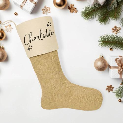 Nikolausstrumpf mit Wunschname, eleganter Schrift, Weihnachtssocke mit Personalisierung aus Baumwolle und Leinen