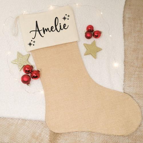 Nikolausstrumpf mit Wunschname, Weihnachtssocke mit Personalisierung aus Baumwolle und Leinen, Beispiel