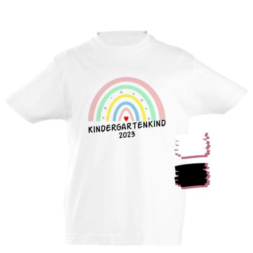 T-Shirt Kindergartenkind 2023 mit Regenbogen, 100% Baumwolle, verschiedene T-Shirt-Farben, Cover