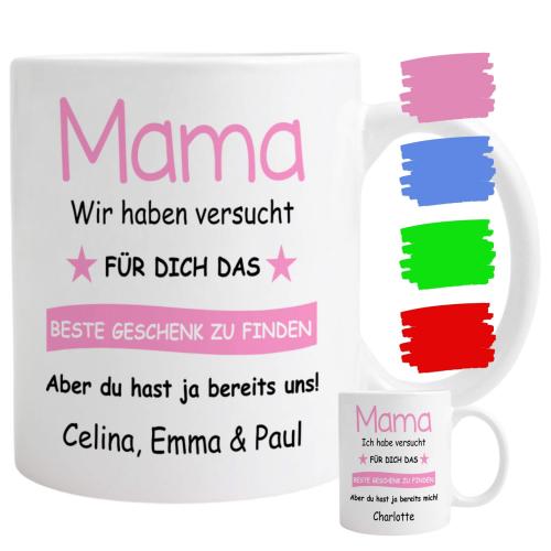 Tasse "Mama Wir/Ich habe(n) versucht..." verschiedene Schriftfarben, beidseitiger Druck, Füllmenge: ca. 330 ml, cover