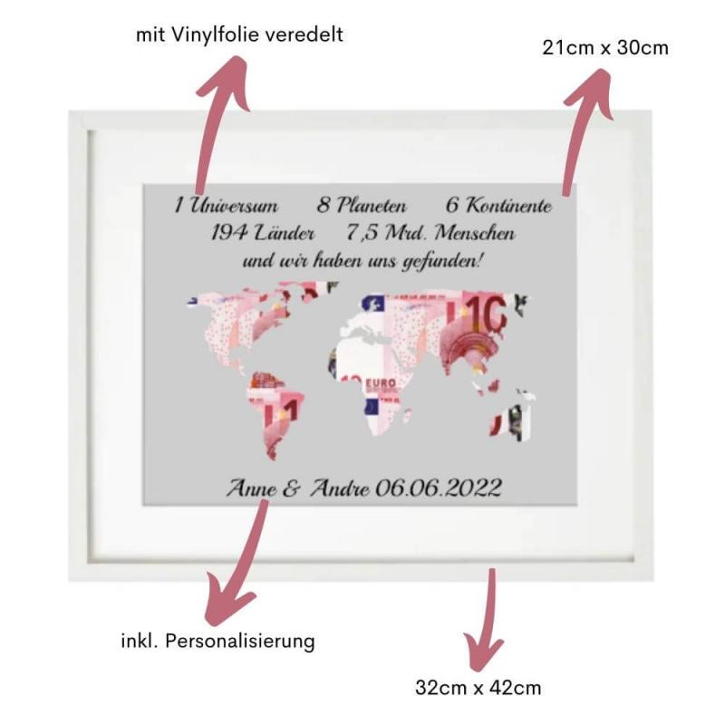 Geldgeschenk zur Hochzeit mit Spruch: 1 Universum, 8 Planeten... mit Personalisierung, originelle Geld Geschenkverpackung für eine Hochzeit, Größe: ca. 32cm x 42cm, Besonderheiten