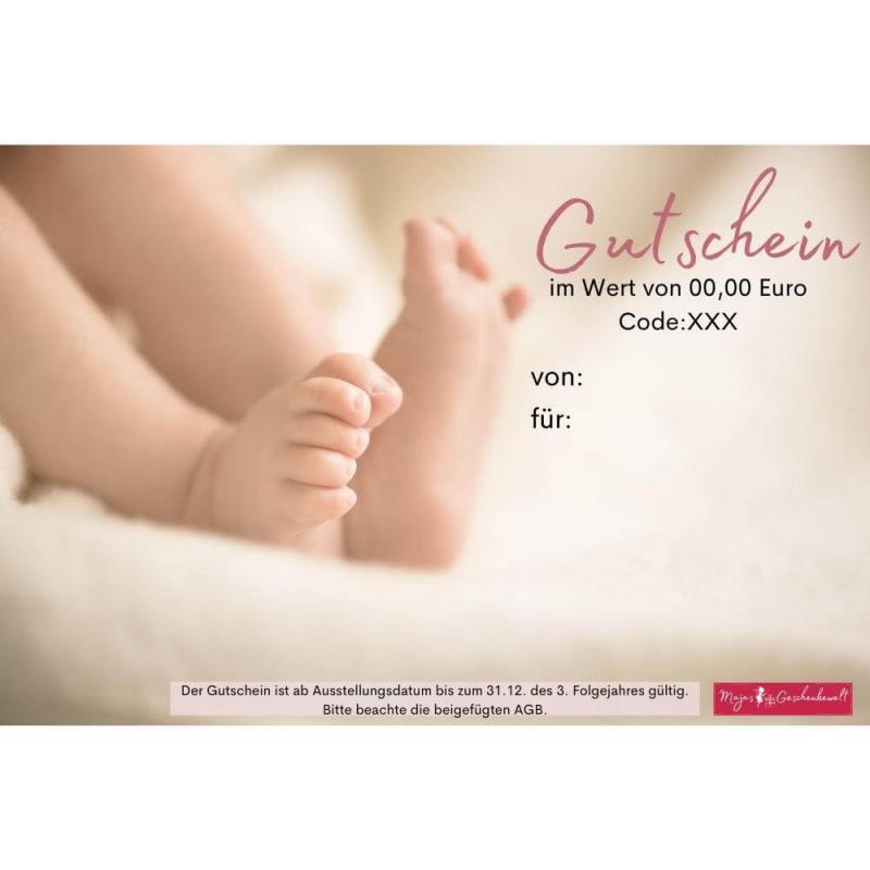 Geschenkgutschein zur Geburt, Gutscheinwert wählbar, mit Personalisierung, ausdrucken und sofort verschenken