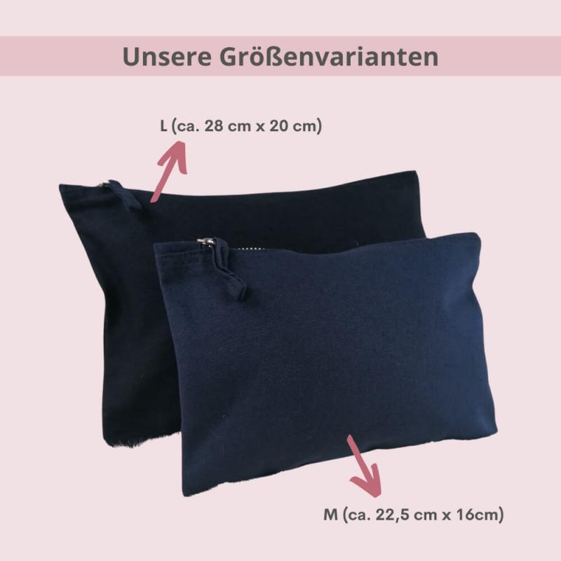 Kosmetiktasche, Kulturtasche mit Spruch Glücklich steht dir gut, wahlweise in dunkelblau oder schwarz, Größenvarianten