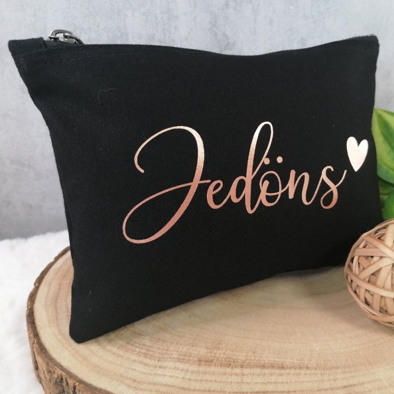 Kosmetiktasche, Kulturtasche mit Schriftzug Jedöns, wahlweise in dunkelblau oder schwarz, mit rosegoldene oder silberne Schrift, Vorschaubild rosegold, Größe L