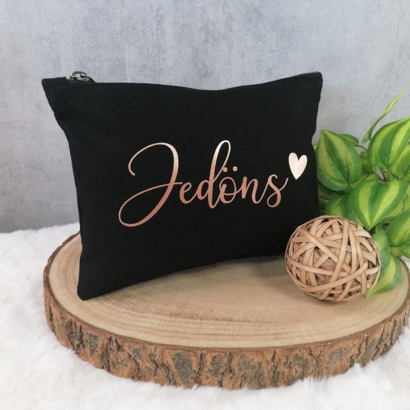 Kosmetiktasche, Kulturtasche mit Schriftzug Jedöns, wahlweise in dunkelblau oder schwarz, mit rosegoldene oder silberne Schrift, Vorschaubild rosegold, Größe M