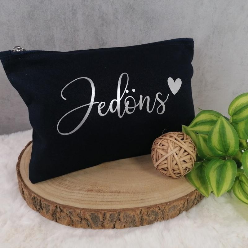 Kosmetiktasche, Kulturtasche mit Schriftzug Jedöns, wahlweise in dunkelblau oder schwarz, mit rosegoldene oder silberne Schrift, Vorschaubild silber, Größe L