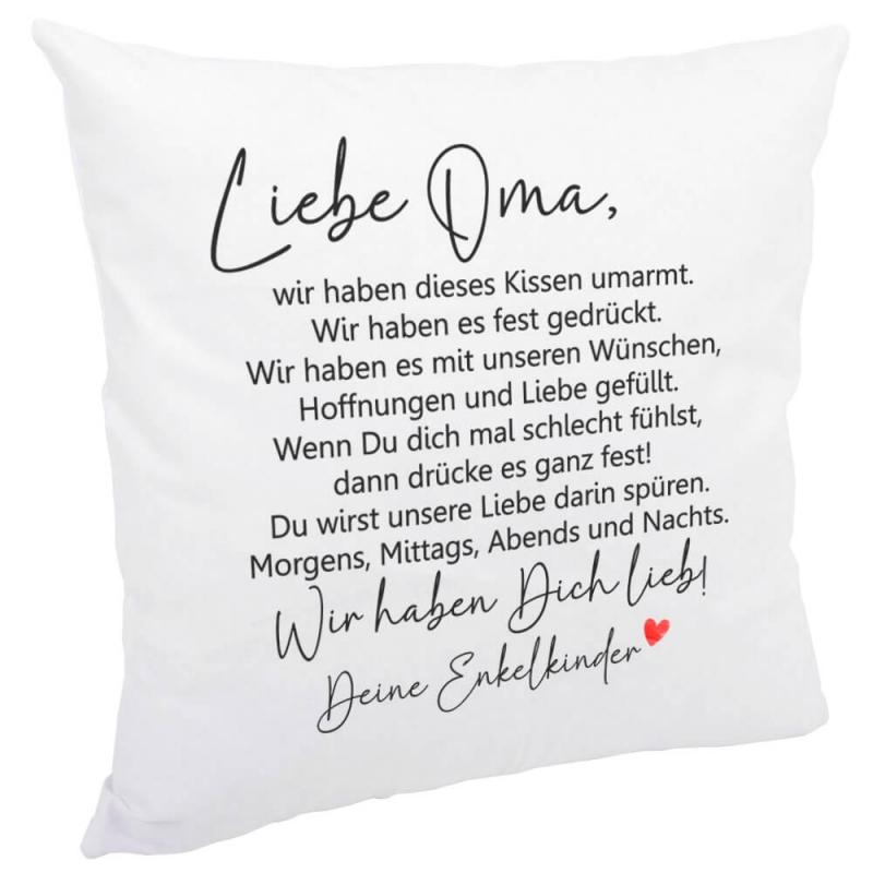 Kissen für Oma mit Spruch, Wir haben das Kissen umarmt, Größe: 40 cm x 40 cm, flauschige Oberfläche, wahlweise mit und ohne Kissenfüllung, Cover