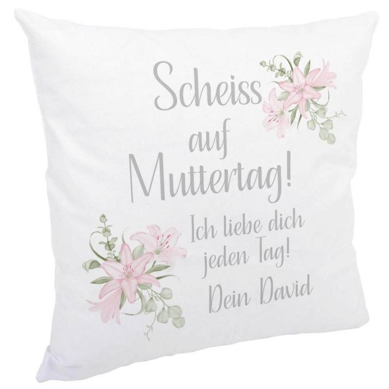 Kuschelkissen "Scheiss auf Muttertag", inkl. Personalisierung und Kissenfüllung, Variante: grau