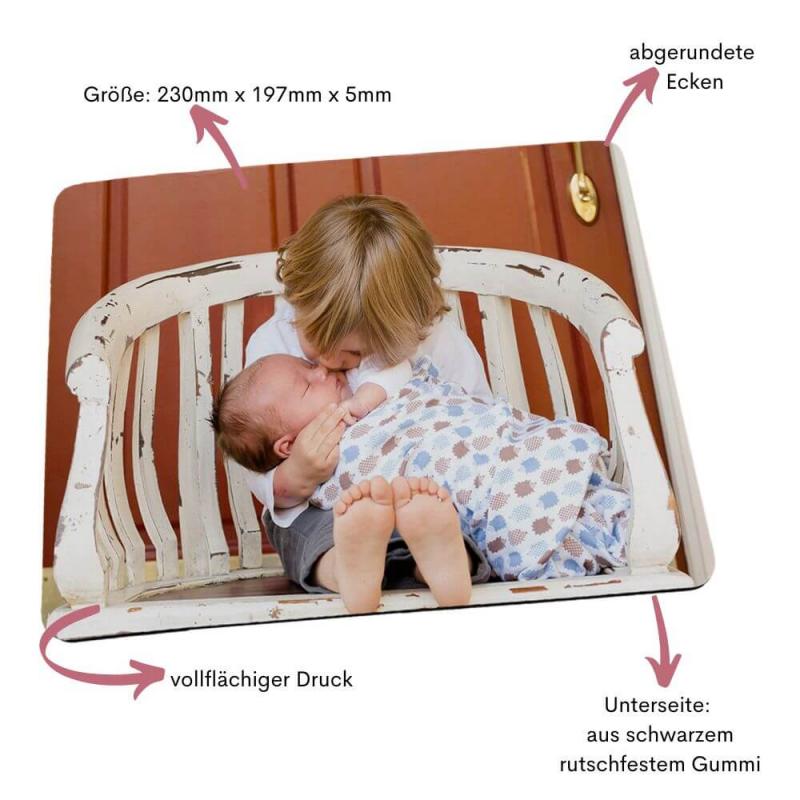 Mousepad mit deinem Lieblingsfoto, Größe: 230mm x 197mm x 5mm, für alle Computermäuse geeignet, Besonderheiten