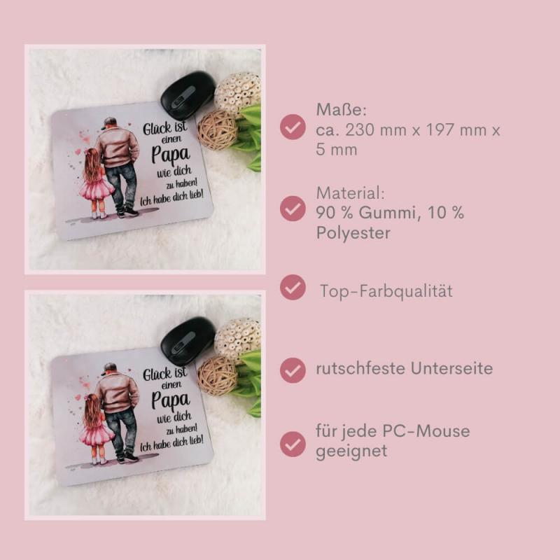Mousepad mit Spruch Glück ist einen Papa wie dich zu haben, Variante Papa und ein Mädchen, Besonderheiten