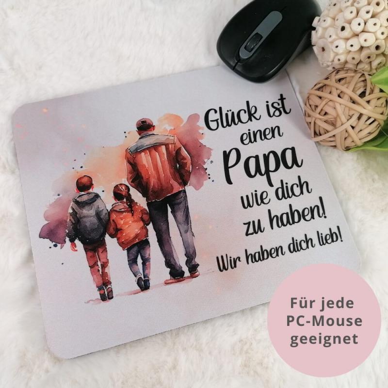 Mousepad mit Sprich "Glück ist einen Papa wie dich zu haben" Variante Papa, Mädchen und Junge, Cover