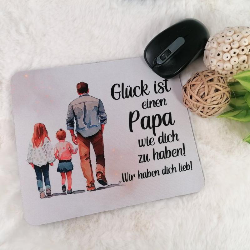 Mousepad mit Spruch Glück ist einen Papa wie dich zu haben, Variante Papa und 2 Mädchen, geeignet für jeden PC-Maus, Nahaufnahme