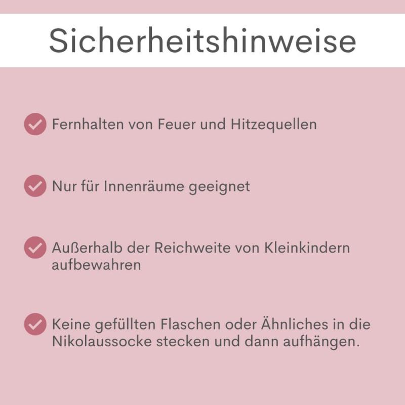 Nikolausstrumpf aus Jute mit Spruch Lieben Gruß vom Nikolaus, wiederverwendbare Geschenkverpackung, Sicherheitshinweise