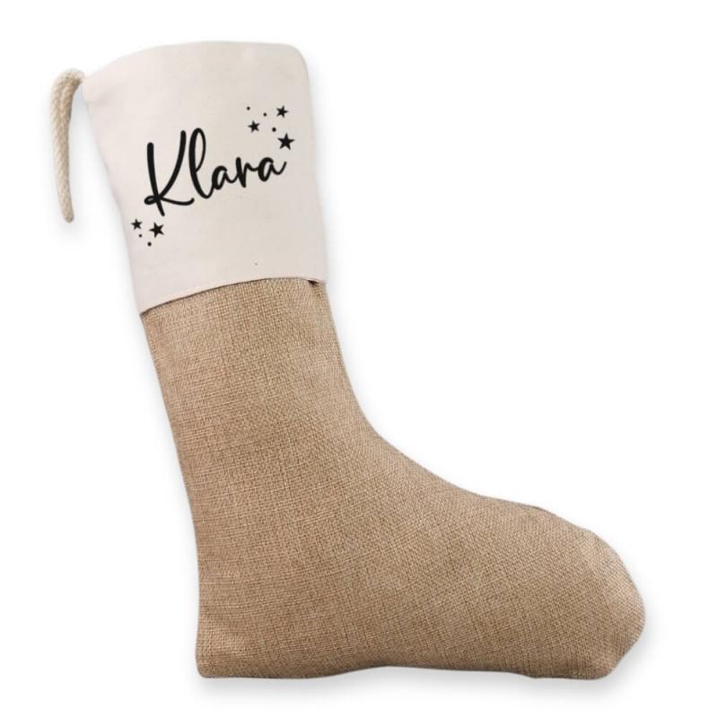 Nikolausstrumpf aus Jute mit Personalisierung, verspielte Schrift